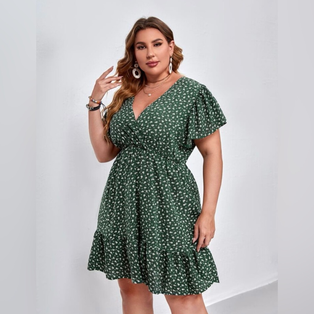 SHEIN Green Floral Midi Dress